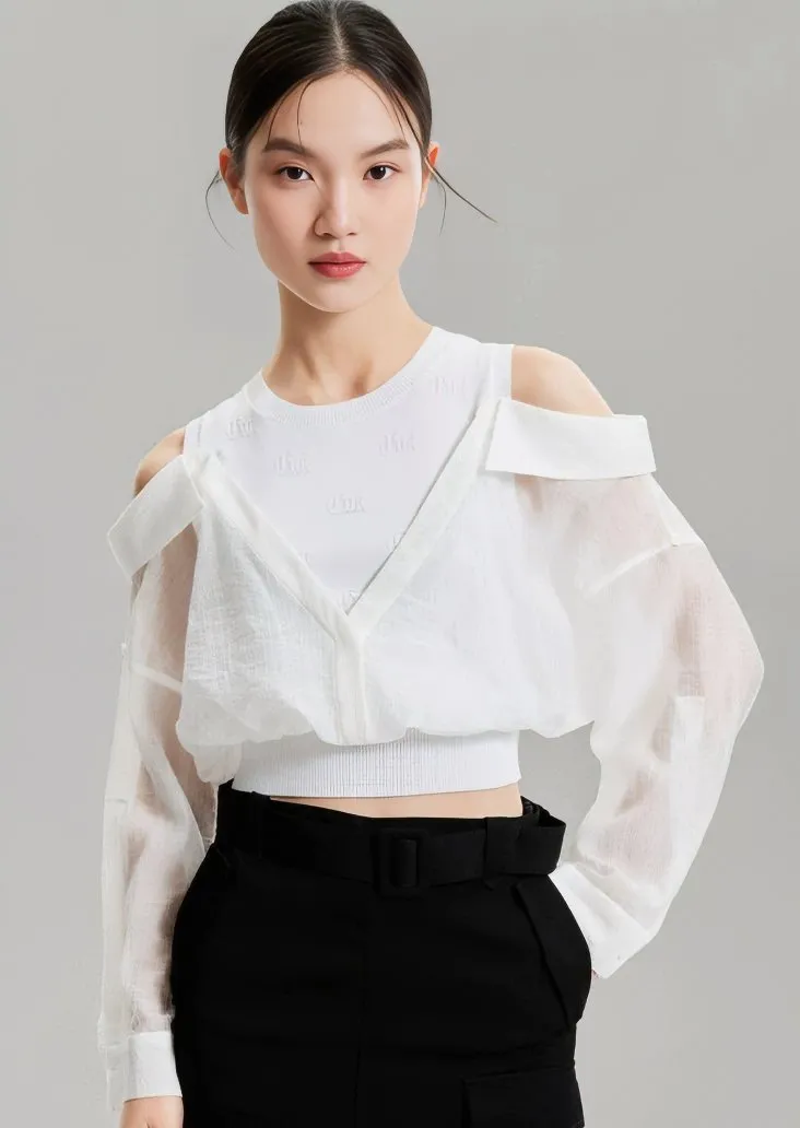 OFF SHOULDER PATCHWORK SHIRT