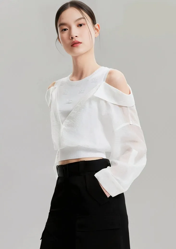 OFF SHOULDER PATCHWORK SHIRT
