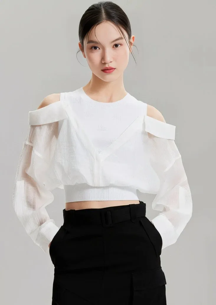 OFF SHOULDER PATCHWORK SHIRT