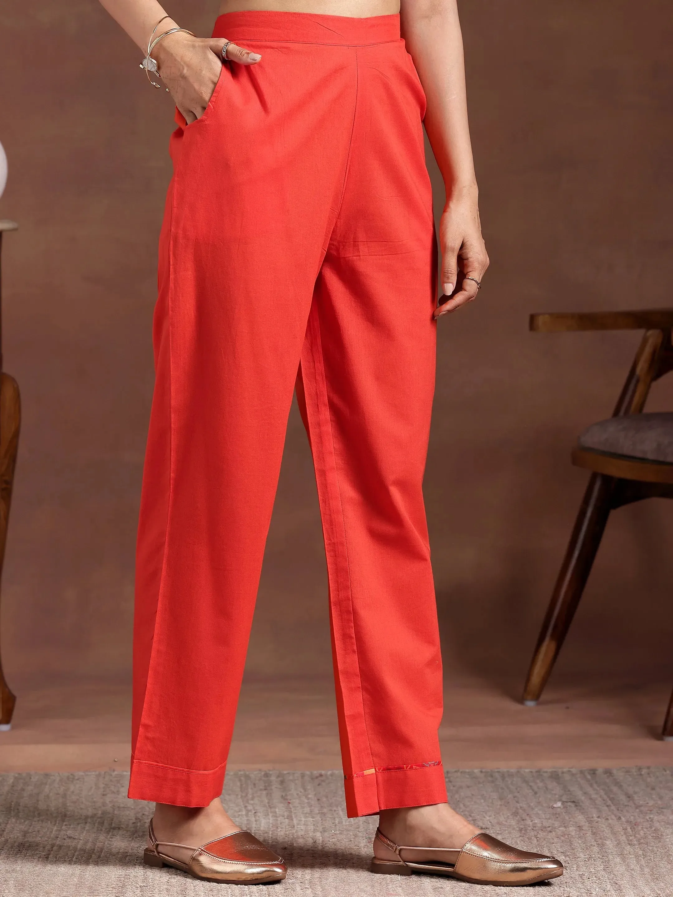 Orange Printed Chiffon 3 Piece Co-Ords