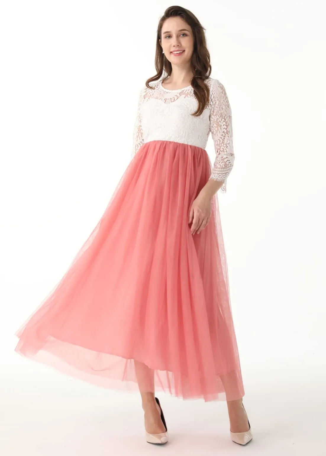 Peony Lace Dress for Women in Dusty Pink