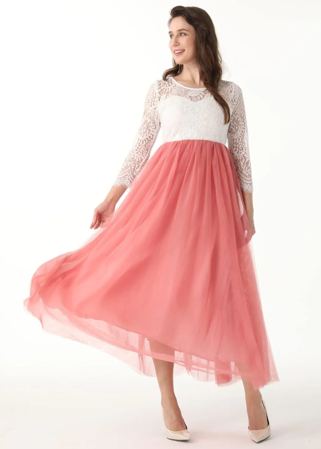 Peony Lace Dress for Women in Dusty Pink
