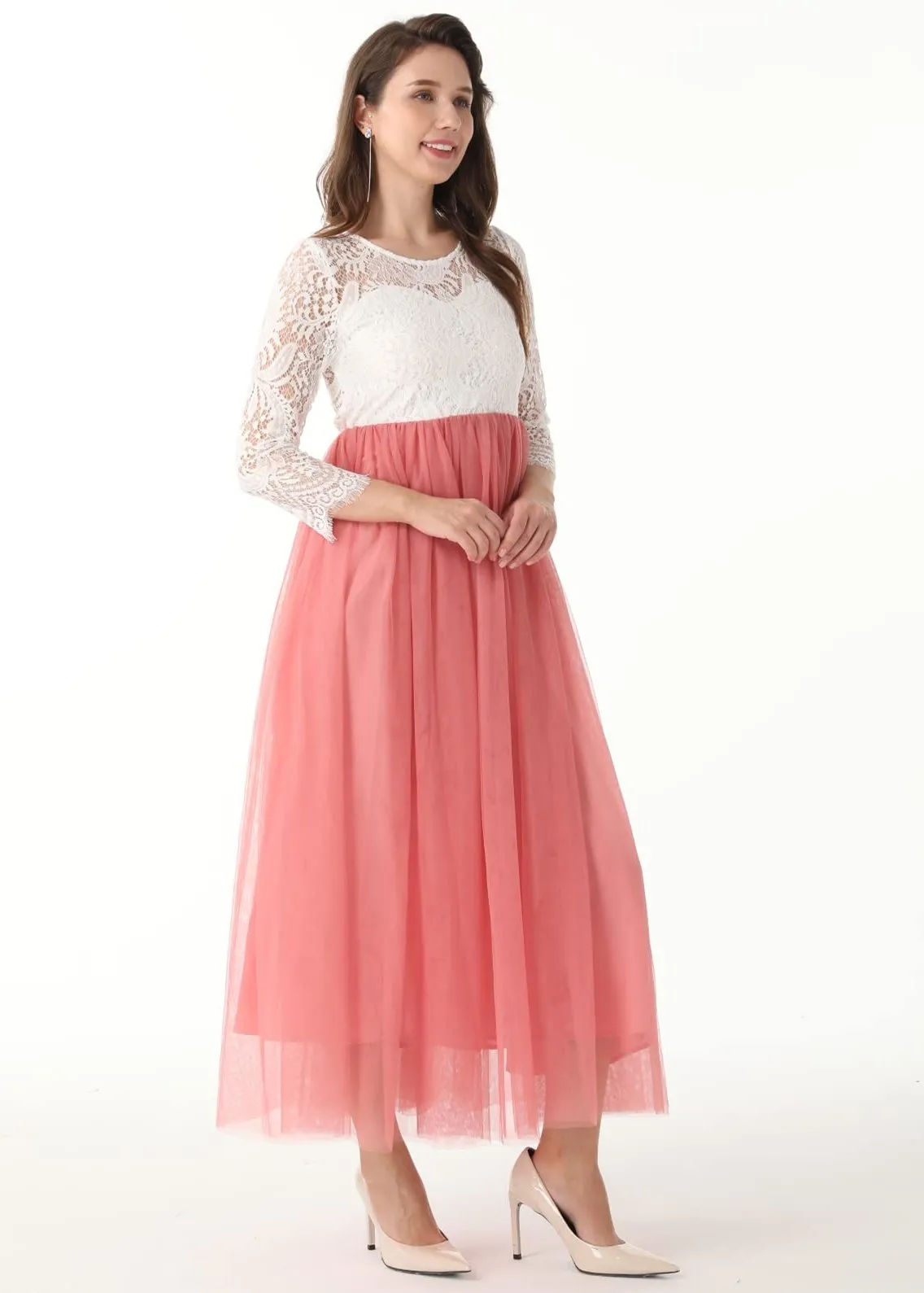 Peony Lace Dress for Women in Dusty Pink