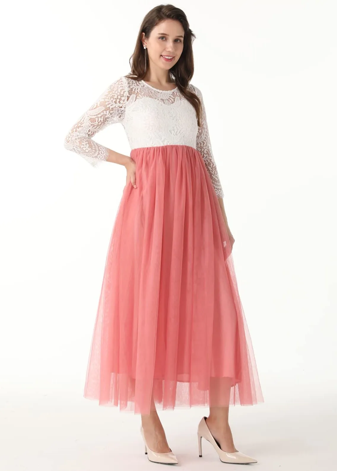 Peony Lace Dress for Women in Dusty Pink