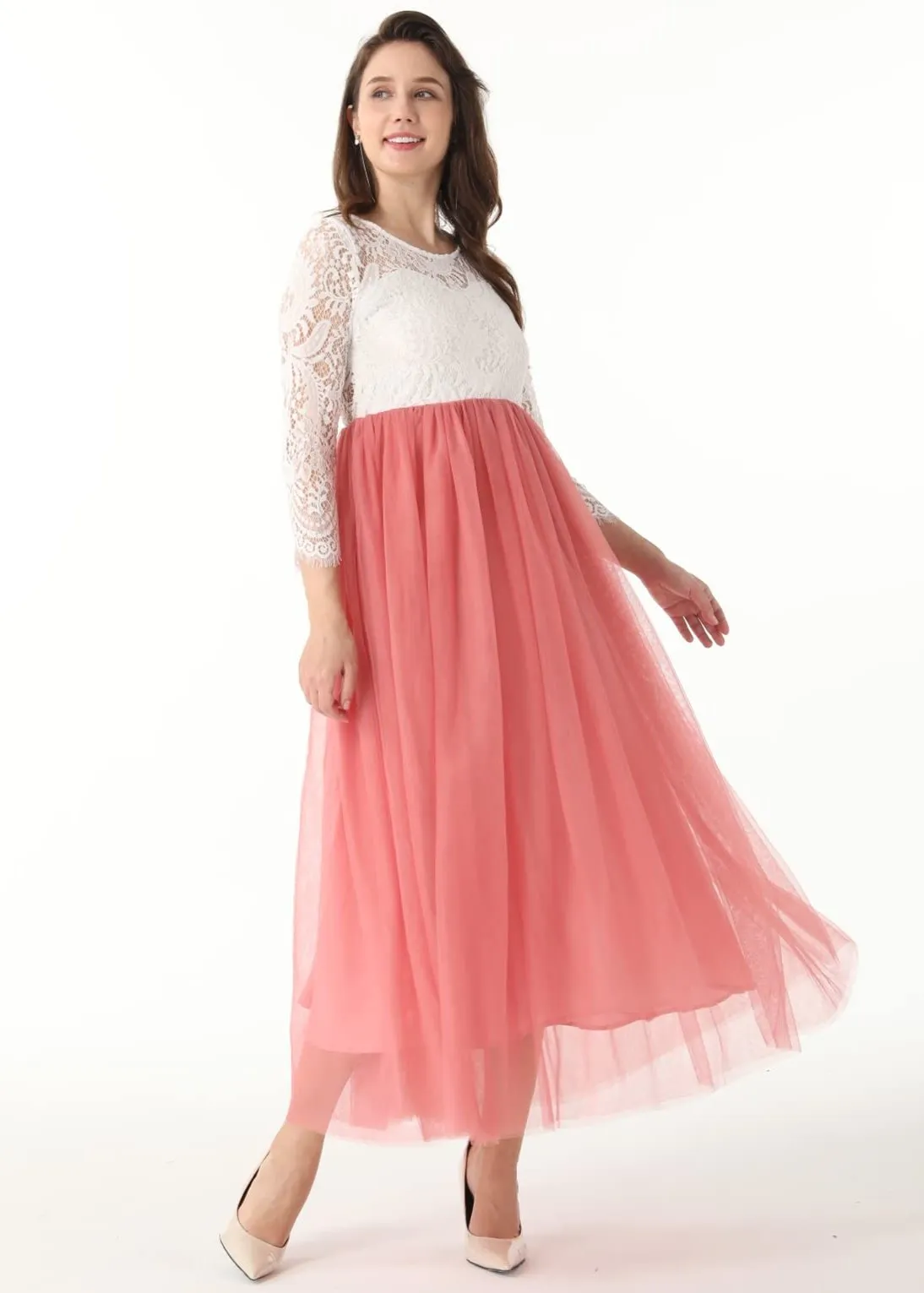 Peony Lace Dress for Women in Dusty Pink