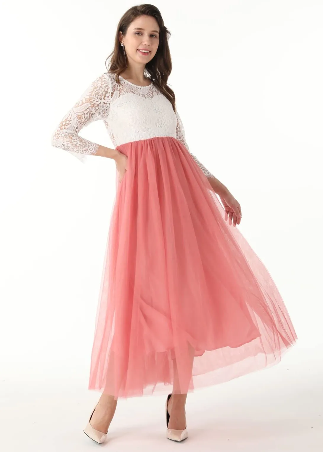 Peony Lace Dress for Women in Dusty Pink