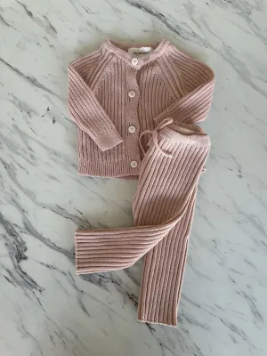 Pequeno Tocon Pink Ribbed Cardigan   Pant Set