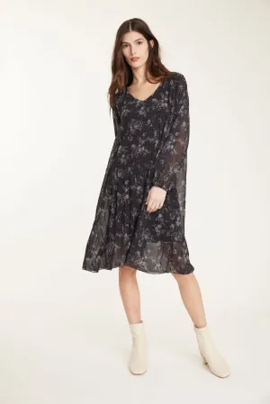 Pistache Accordion Georgette Dress - Floral Print