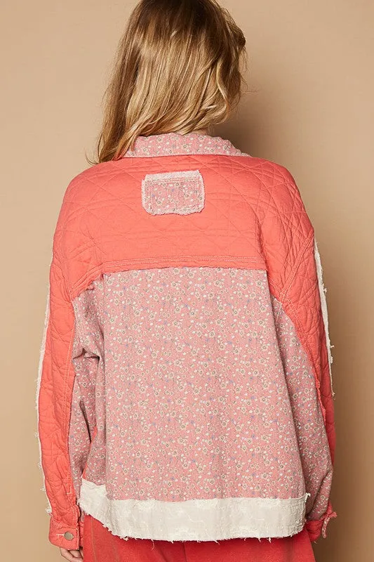 POL Clothing Floral Patchwork Zip Up Long Sleeve Womens Jacket