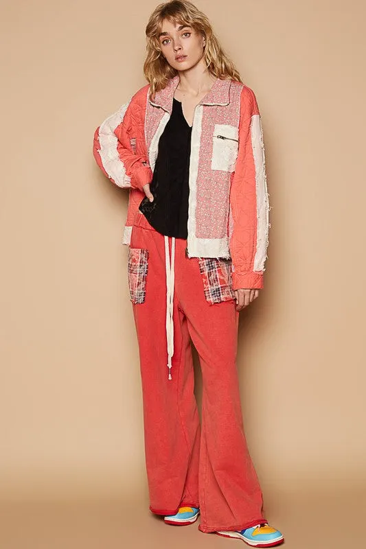 POL Clothing Floral Patchwork Zip Up Long Sleeve Womens Jacket