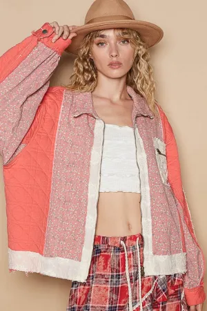 POL Clothing Floral Patchwork Zip Up Long Sleeve Womens Jacket