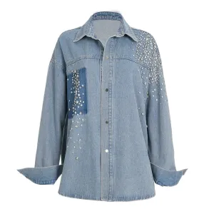 Pre Order:  Rhinestones Shower Denim Jacket