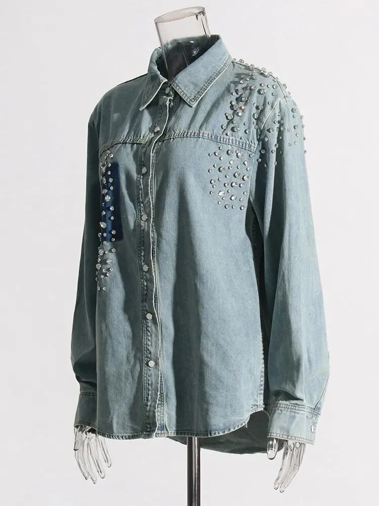 Pre Order:  Rhinestones Shower Denim Jacket