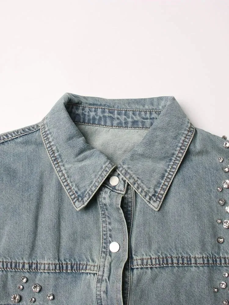 Pre Order:  Rhinestones Shower Denim Jacket