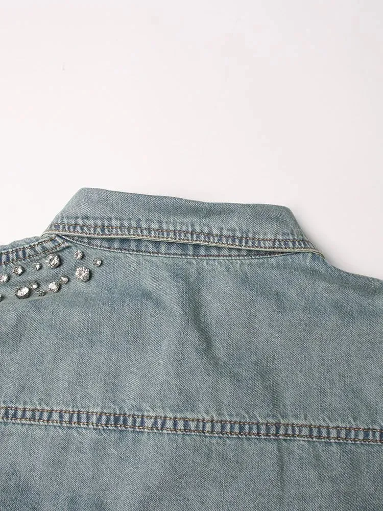 Pre Order:  Rhinestones Shower Denim Jacket