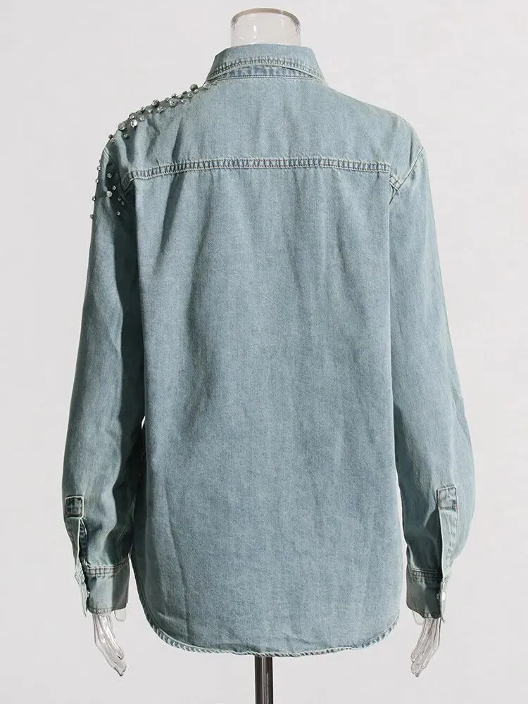 Pre Order:  Rhinestones Shower Denim Jacket