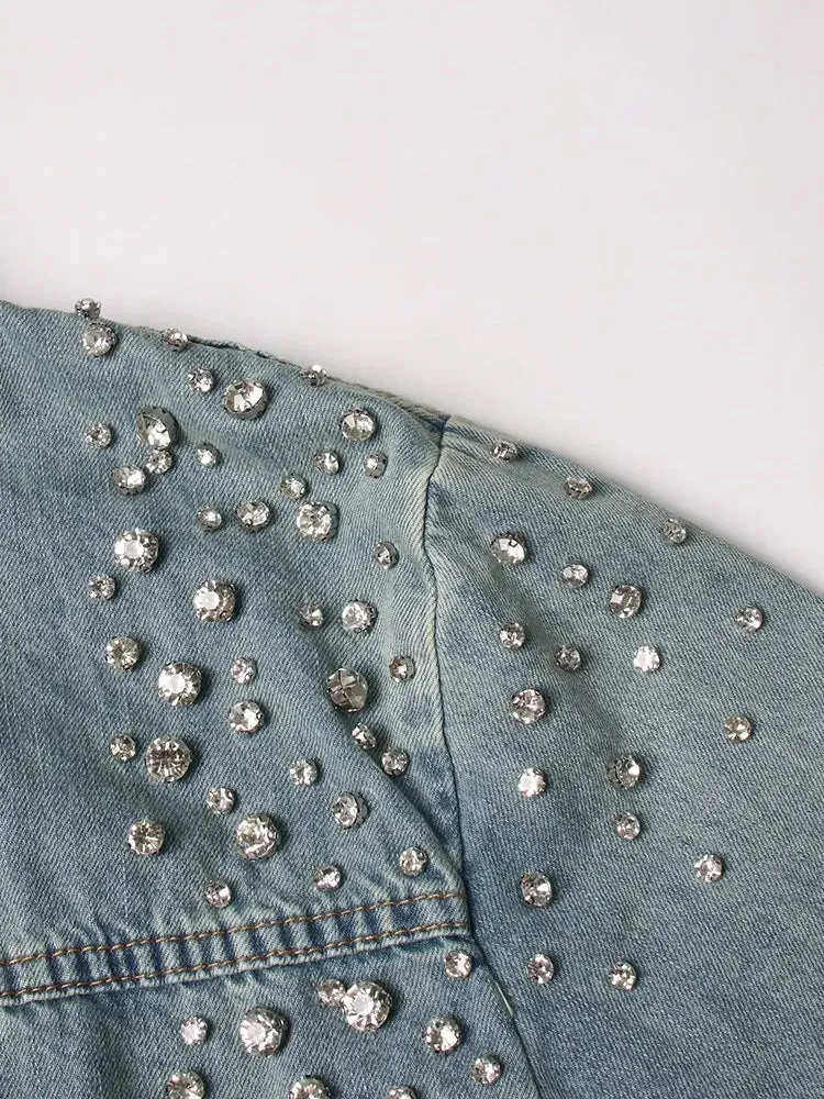 Pre Order:  Rhinestones Shower Denim Jacket
