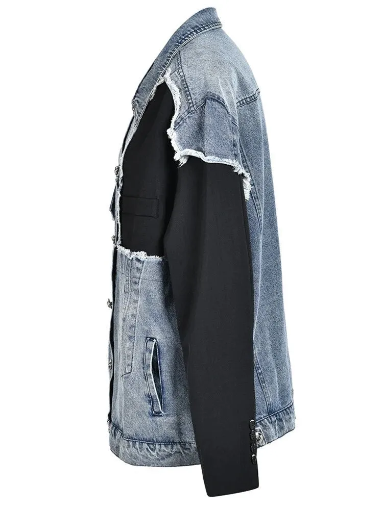 Pre Order:  Spliced Ripped Denim Jacket