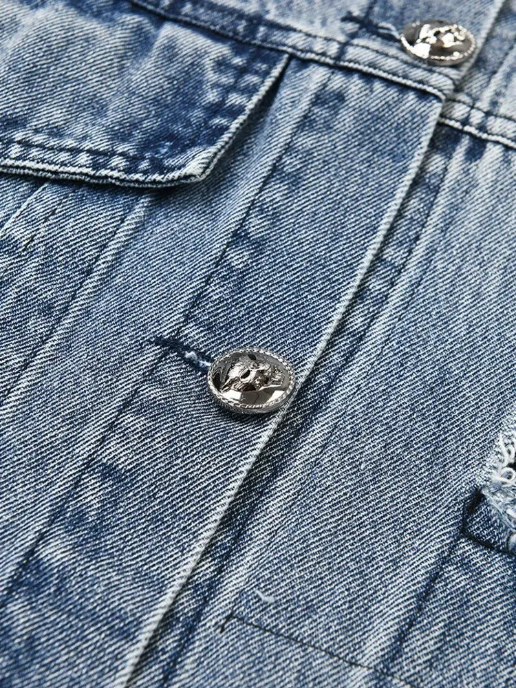 Pre Order:  Spliced Ripped Denim Jacket