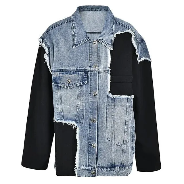 Pre Order:  Spliced Ripped Denim Jacket
