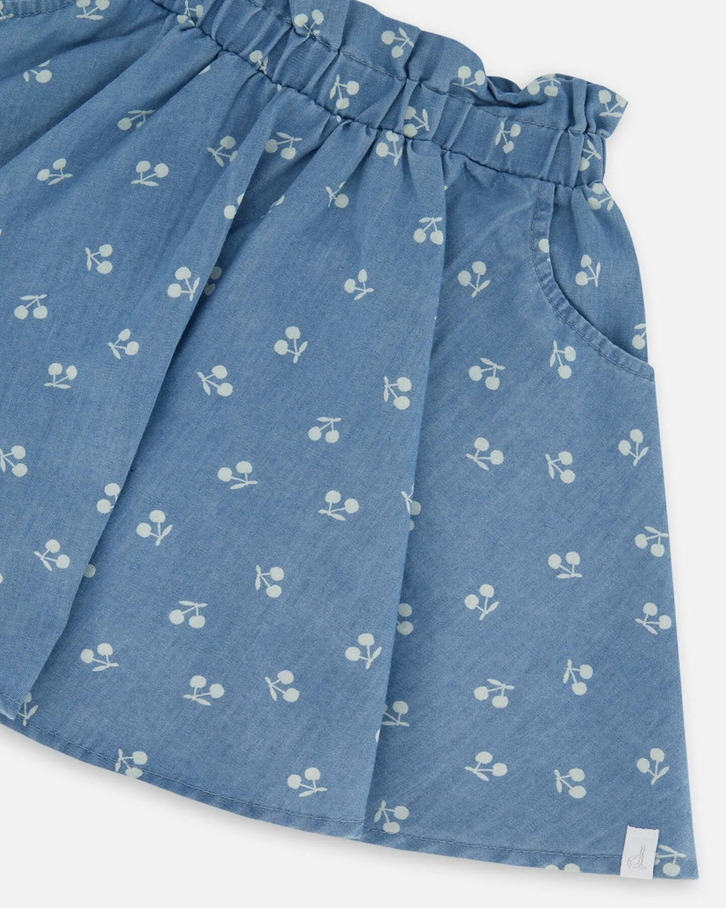 Printed Chambray Skort Blue And White Cherries