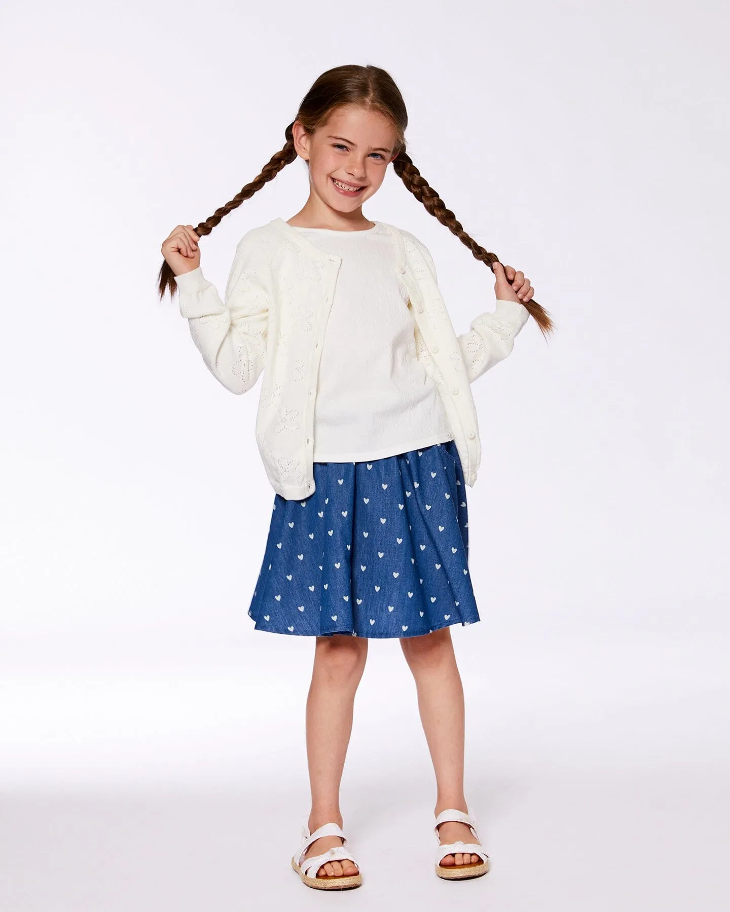 Printed Chambray Skort Navy Blue And White Hearts