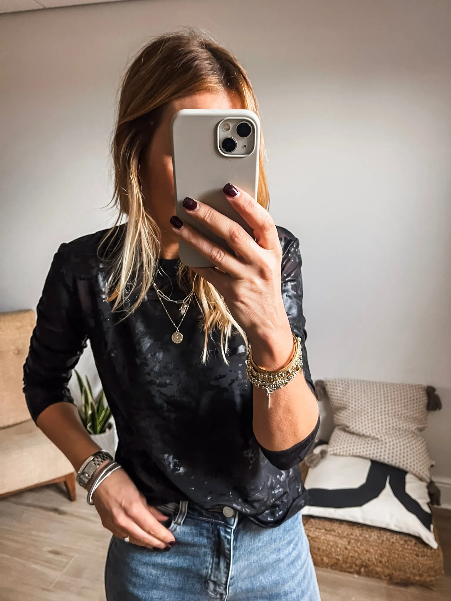 Printed Shiny Mesh Top