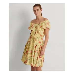 Ralph Lauren Yellow Ruffled Elastic Floral Flutter Dress Size 14 MSRP $145
