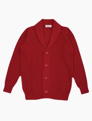Red Ribbed Shawl Neck Wool & Cashmere Cardigan