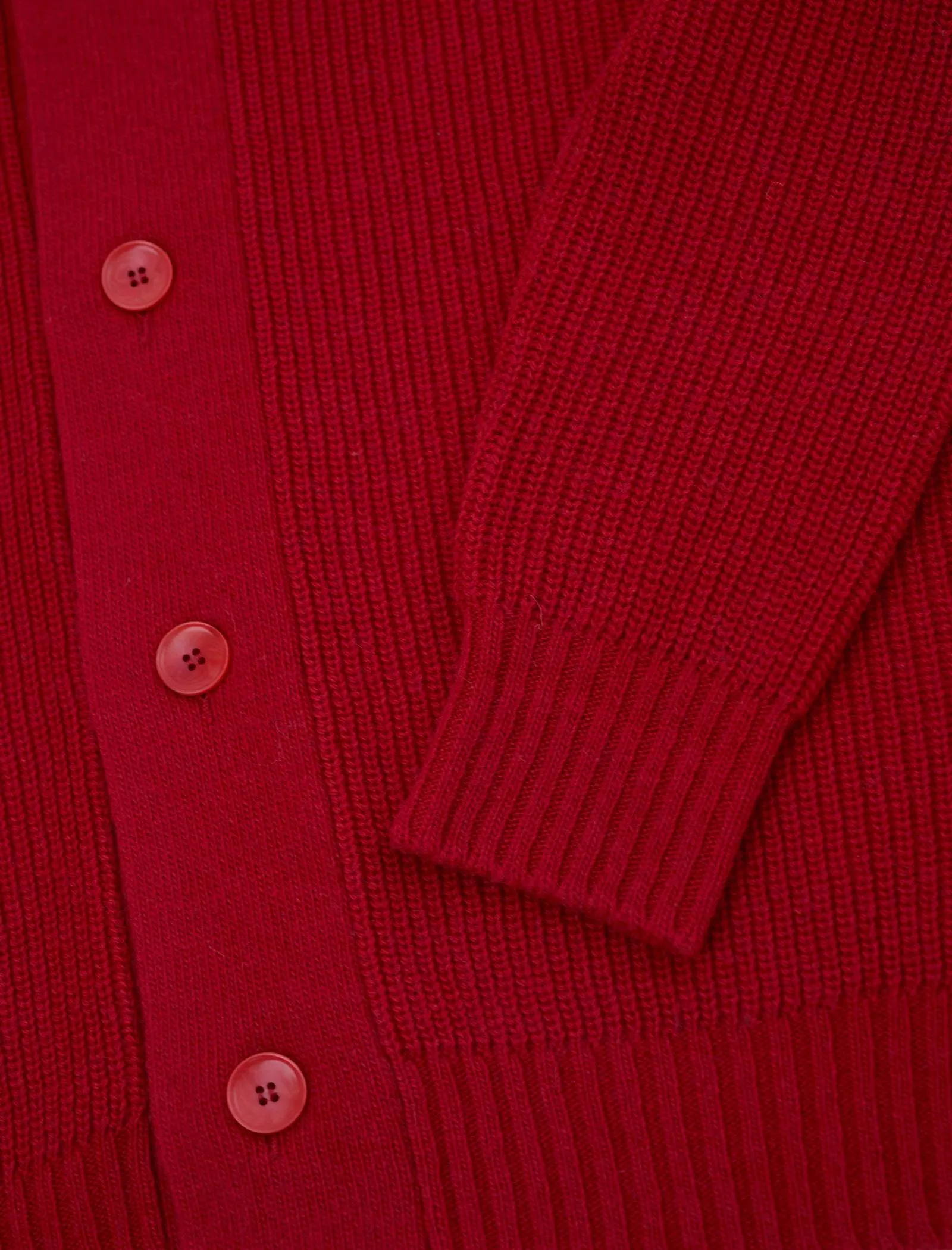 Red Ribbed Shawl Neck Wool & Cashmere Cardigan