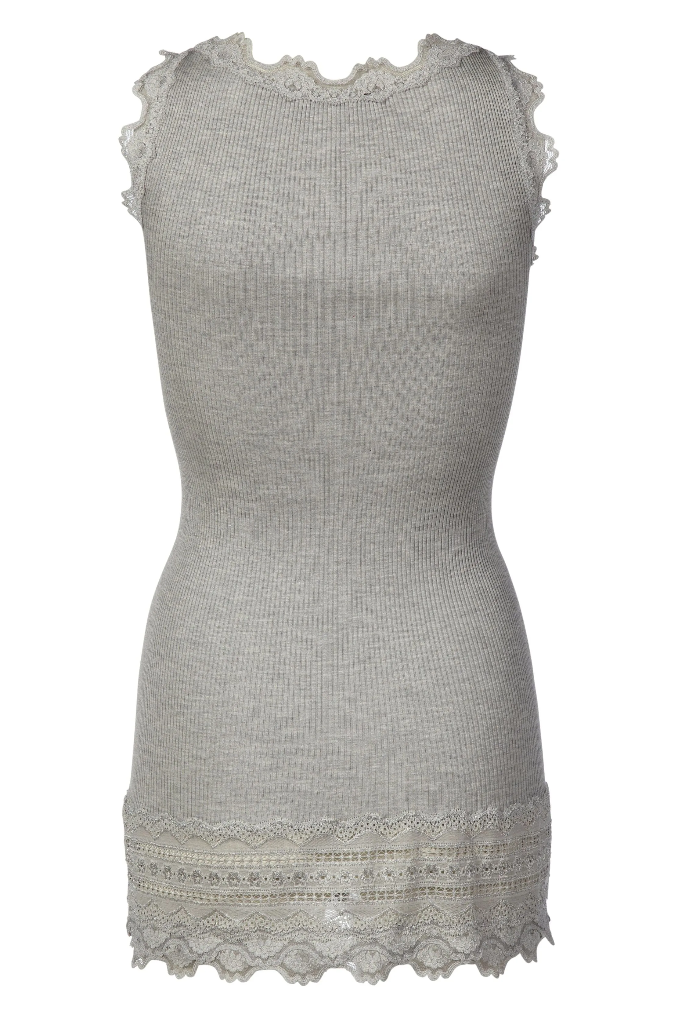Rosemunde Long Vintage Lace Silk Tank 5315 | 008 Light Grey Melange