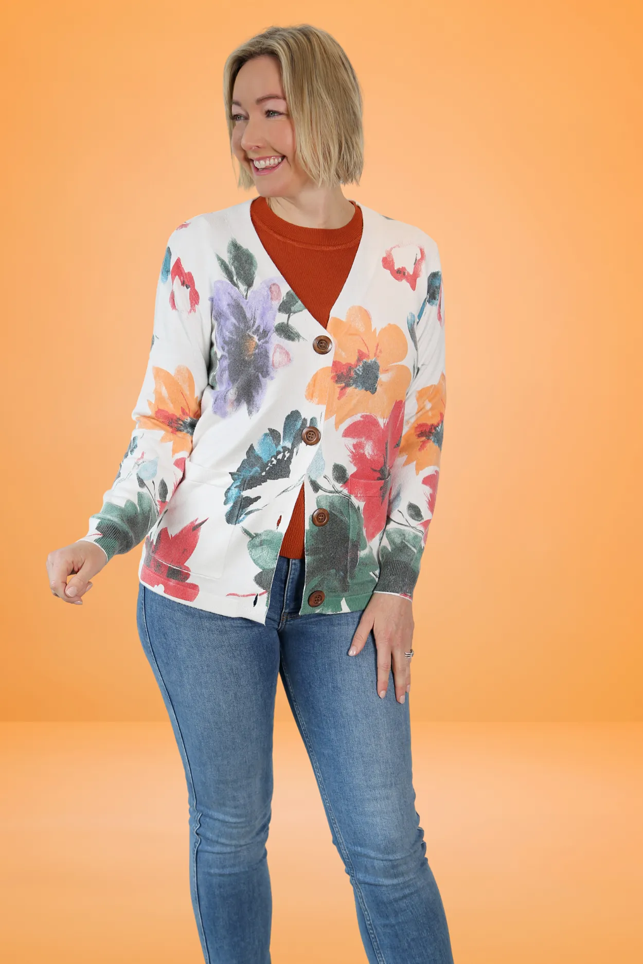 SANSA White Flower Printer Cardigan