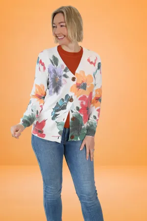 SANSA White Flower Printer Cardigan