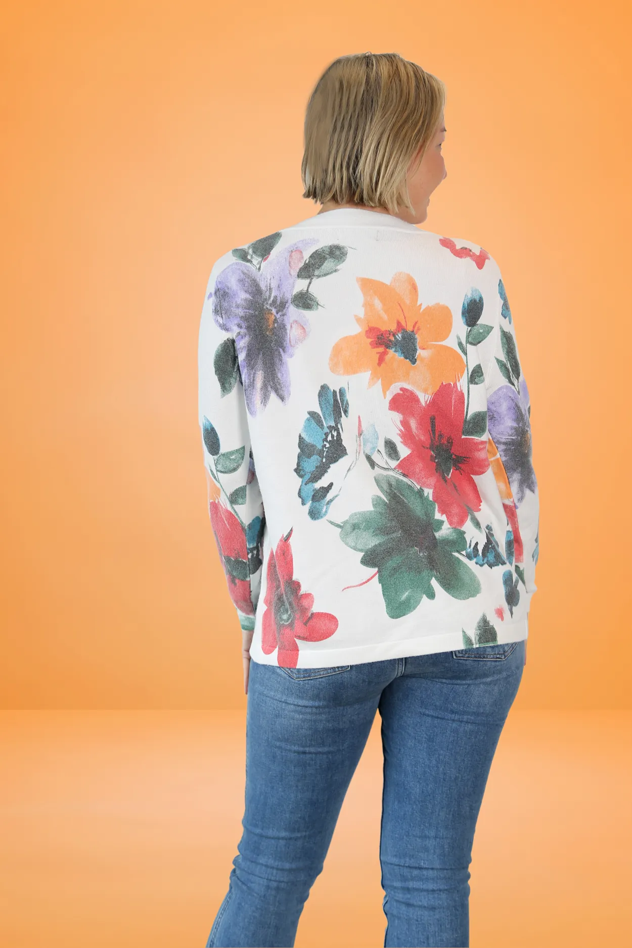 SANSA White Flower Printer Cardigan