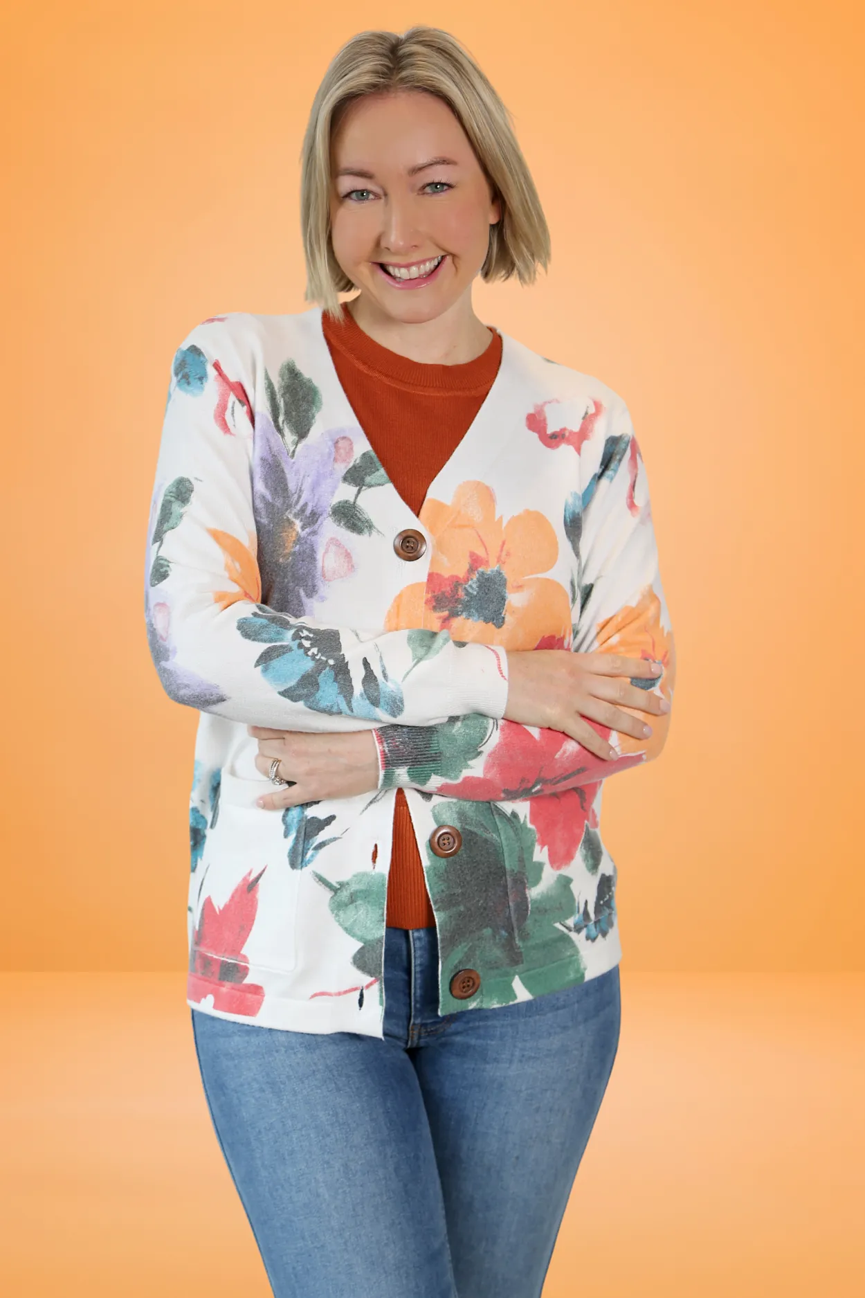 SANSA White Flower Printer Cardigan