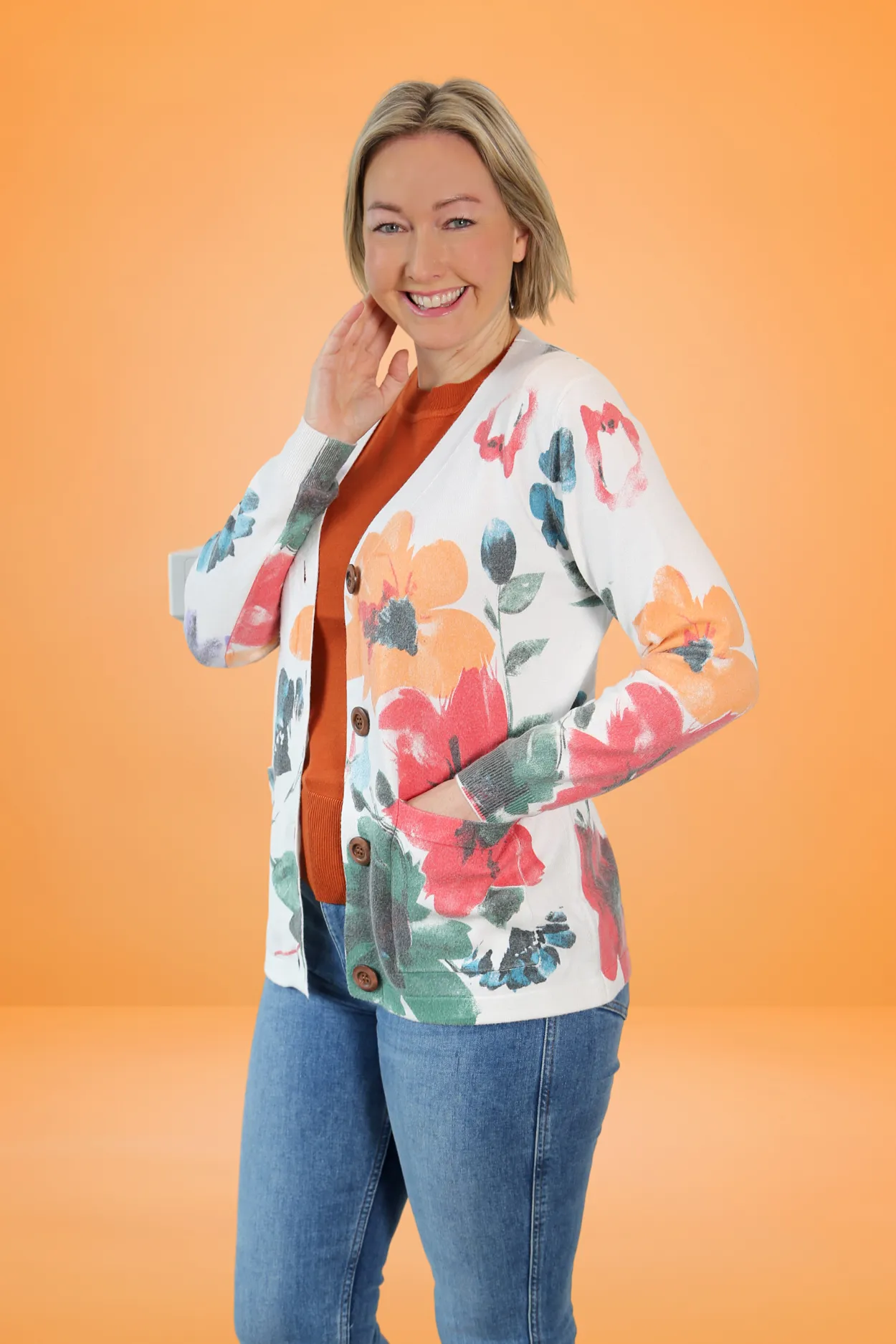 SANSA White Flower Printer Cardigan