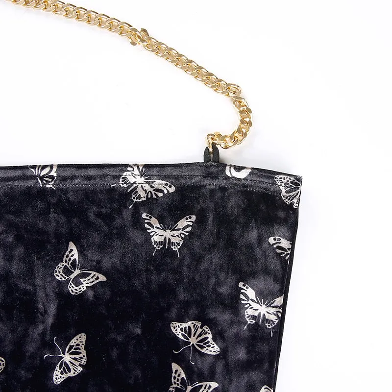 Sexy Backless Velvet Top Women Butterfly Print Cropped Tops 2018 Summer Fashion Streetwear Metal Chain Bandage Tank Top