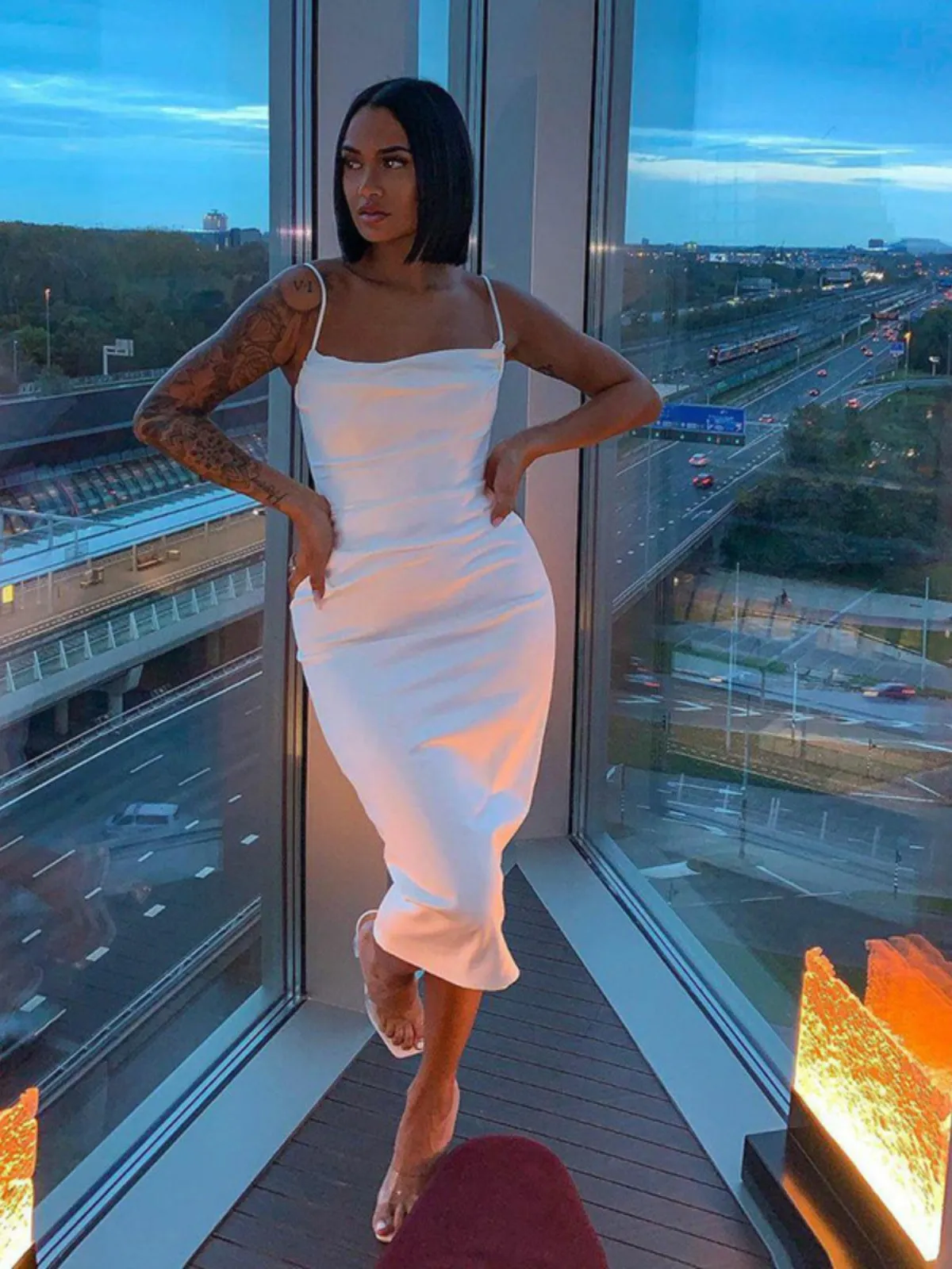 Sexy Slim-fitting Solid Color Slip Dress