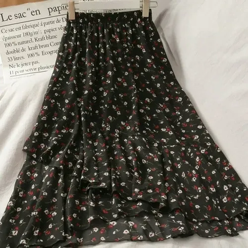 Skirts Women Summer 2021 Floral Sweet Empire Mid calf Ruffles Cozy