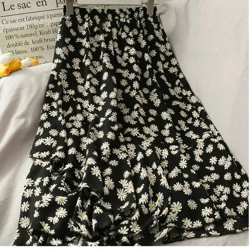Skirts Women Summer 2021 Floral Sweet Empire Mid calf Ruffles Cozy