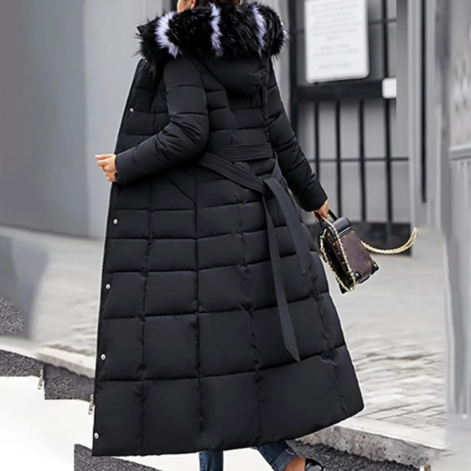 SMIDOW Womens Fashion Hooded Coat 2023 Quilted Long Puffer Jackets Waterproof Warm Winter Maxi Length Parka Coats