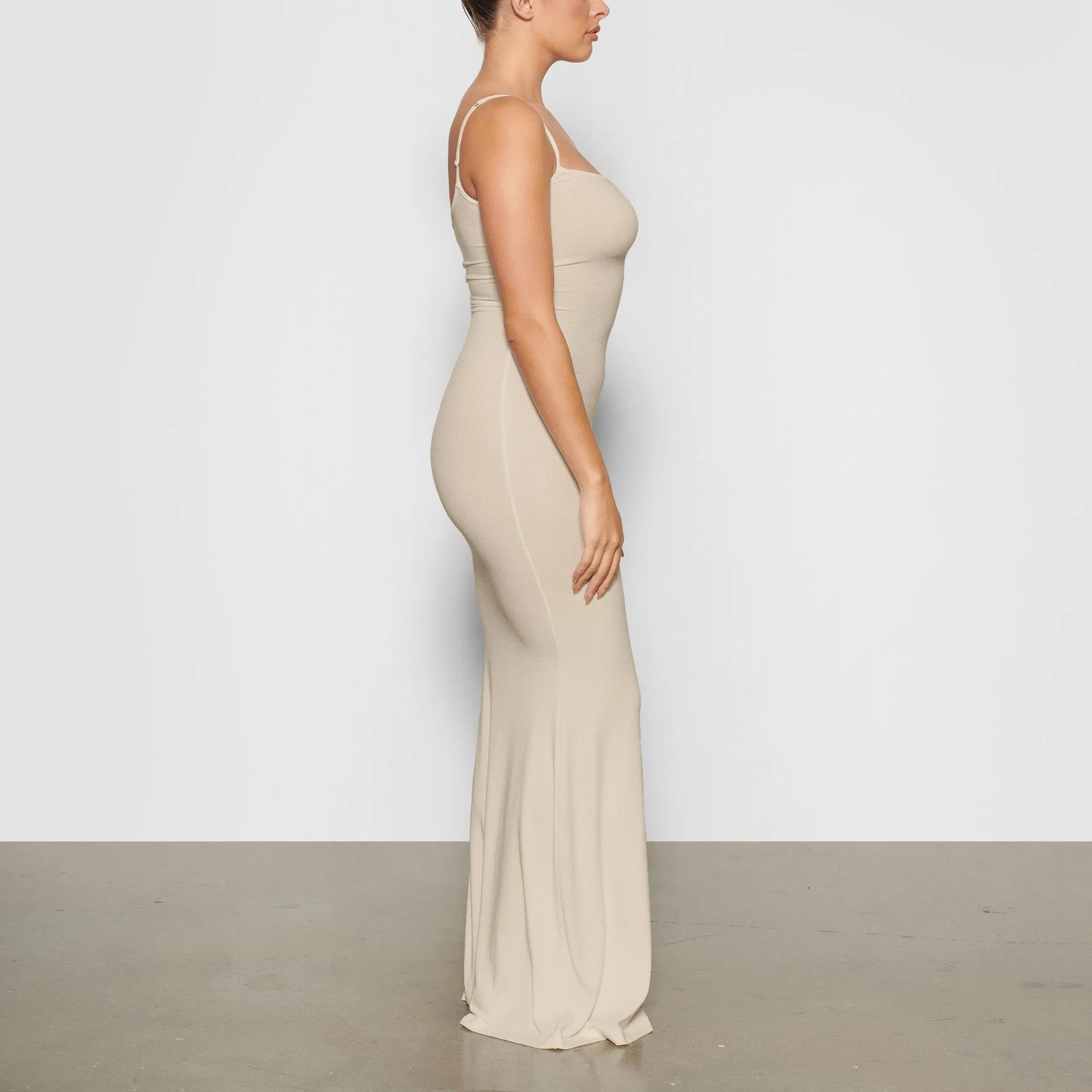 SOFT LOUNGE LONG SLIP DRESS | TAUPE