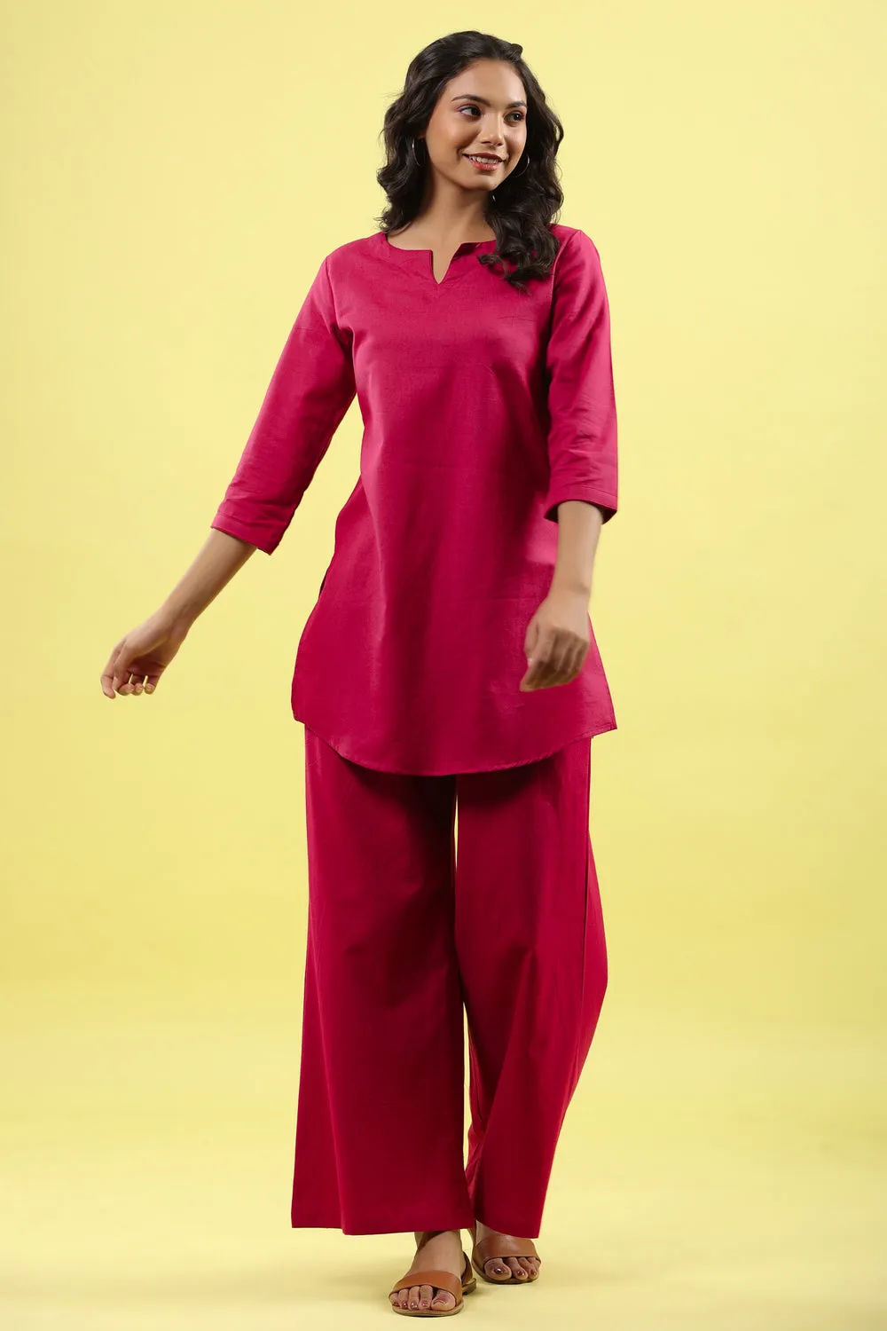 Solid Red Palazzo Loungewear Set