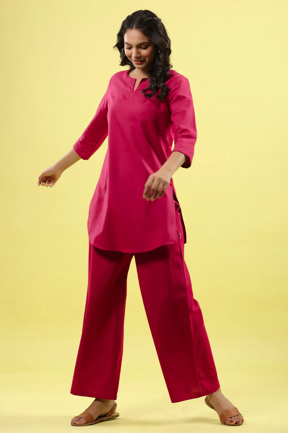 Solid Red Palazzo Loungewear Set
