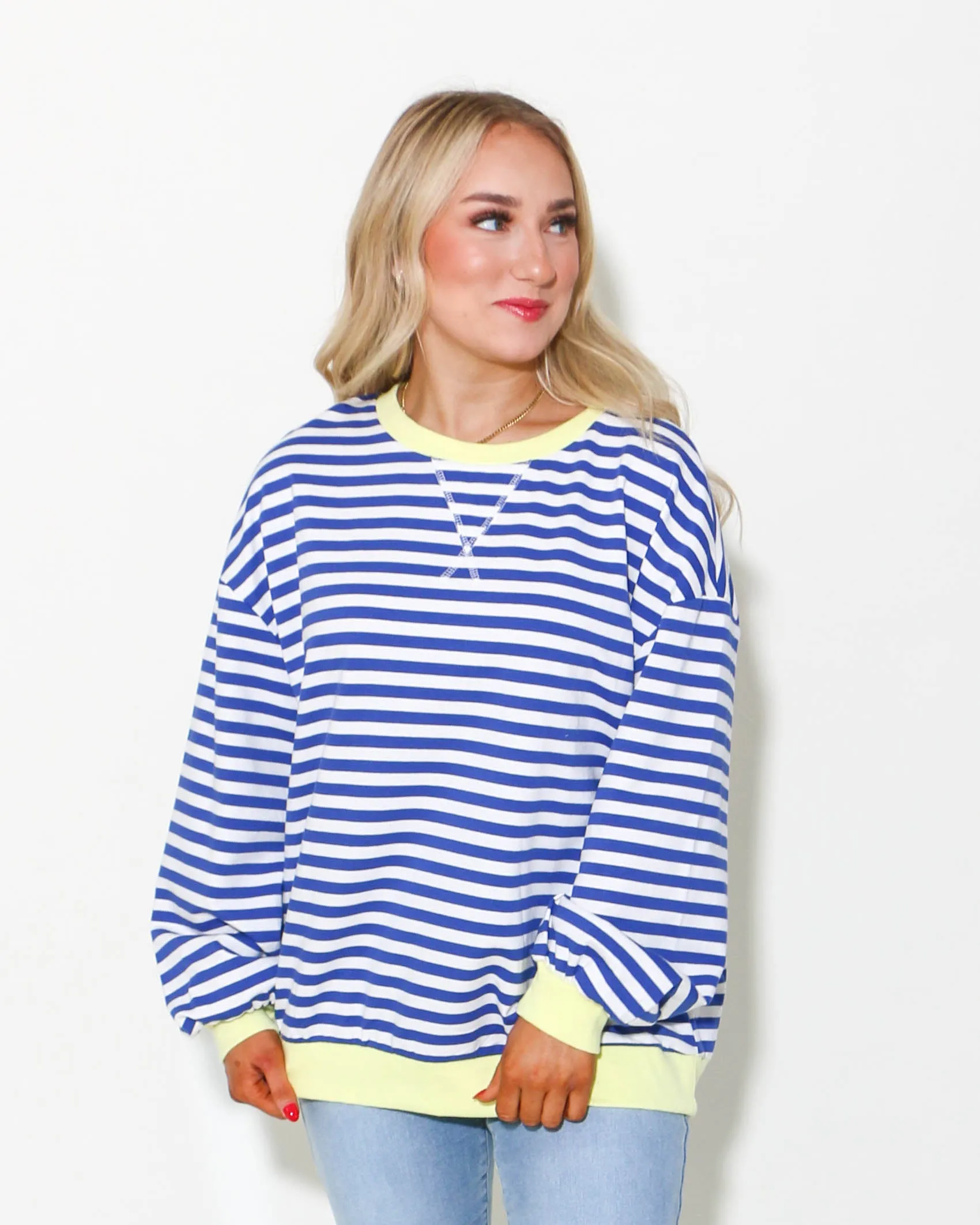 Stripe Mixed Henry Neck Loungewear Top