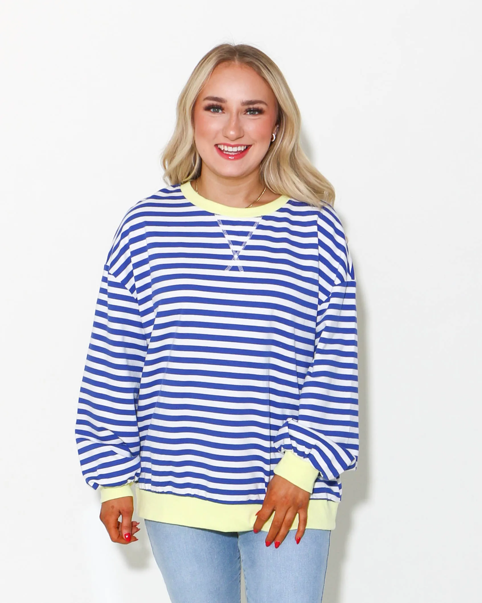 Stripe Mixed Henry Neck Loungewear Top