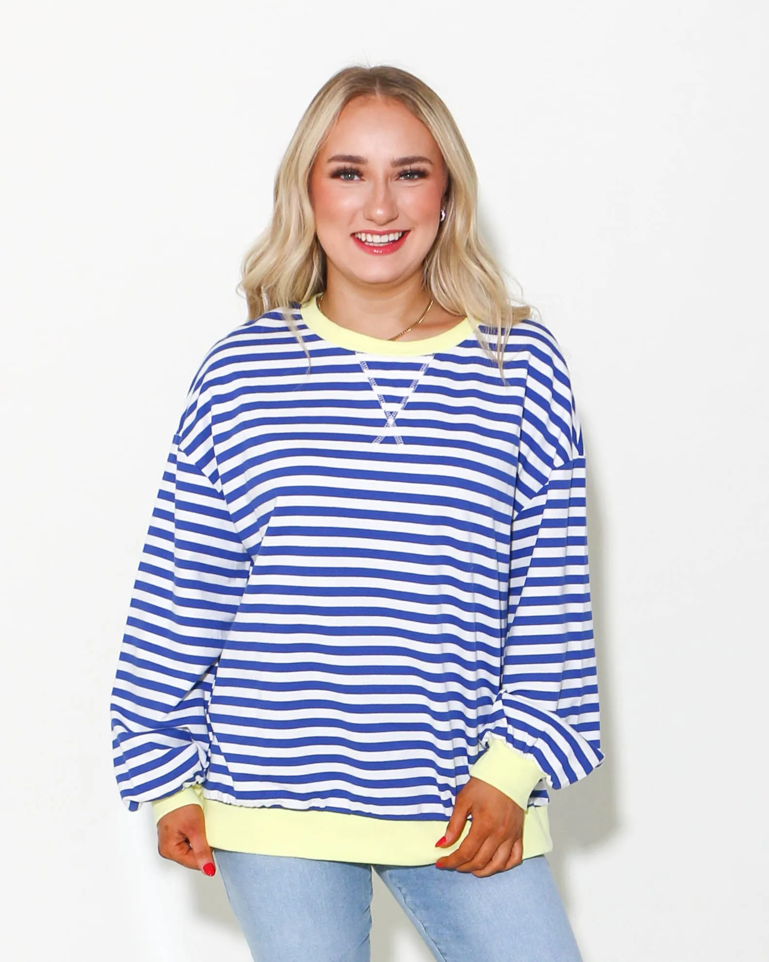 Stripe Mixed Henry Neck Loungewear Top