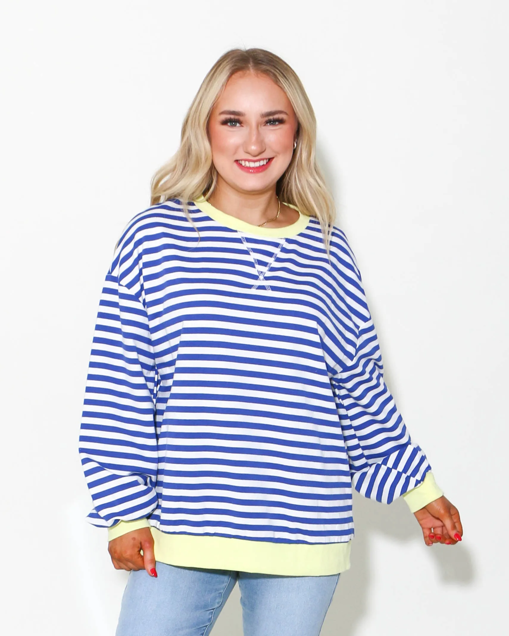 Stripe Mixed Henry Neck Loungewear Top
