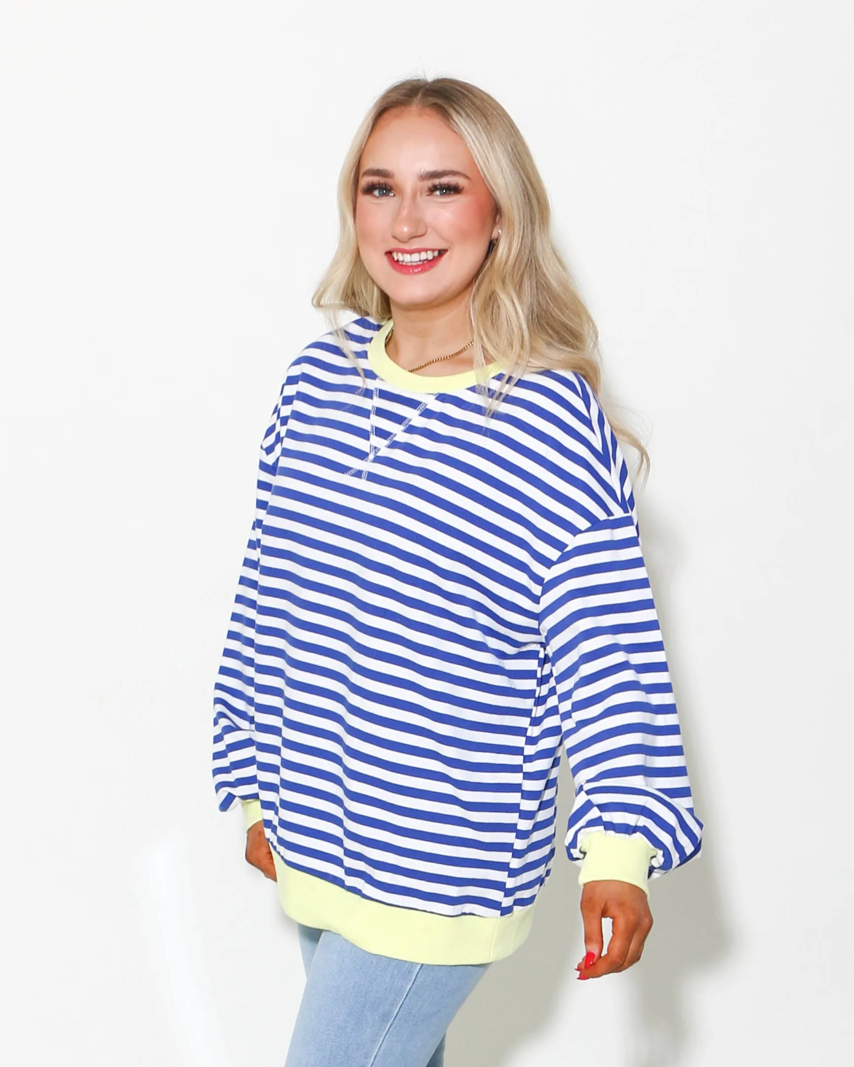 Stripe Mixed Henry Neck Loungewear Top