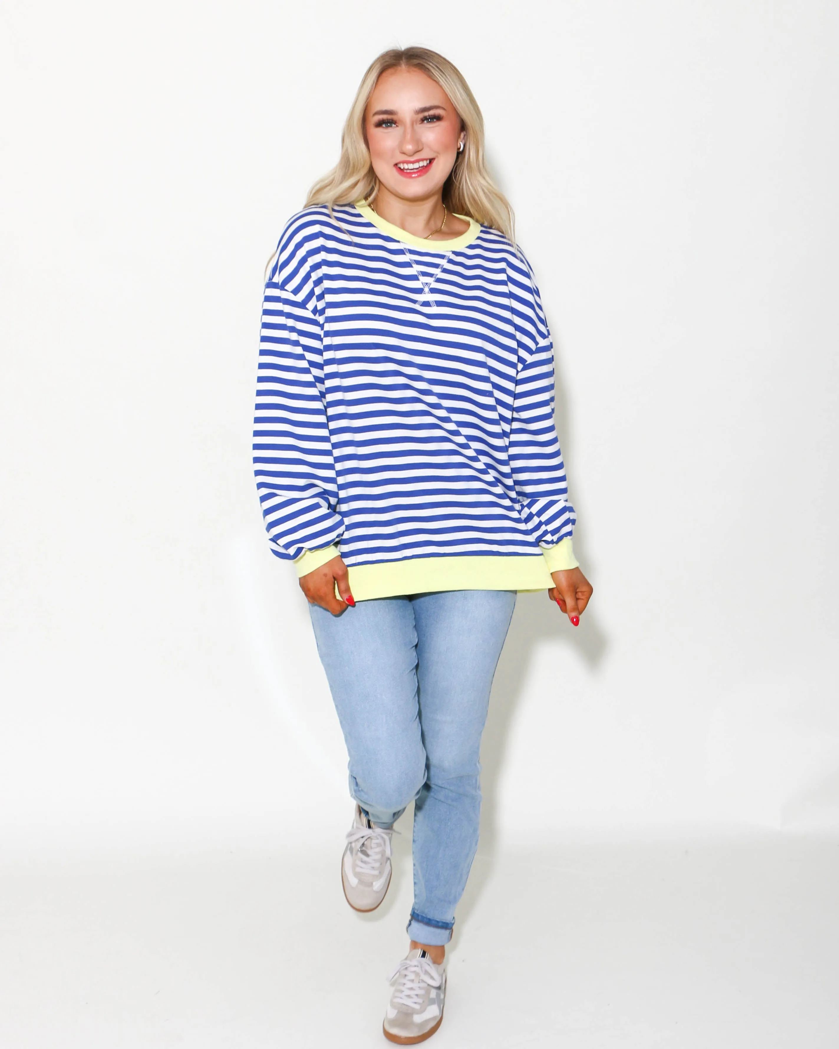 Stripe Mixed Henry Neck Loungewear Top